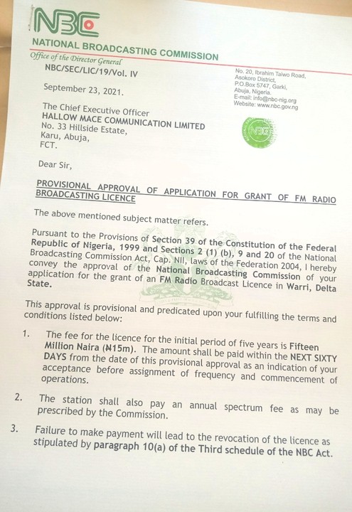 Hallowmace Communications Acquires Radio Broadcasting License From NBC 