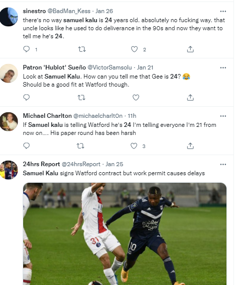 24? - Fans question Nigerian footballer Samuel Kalu's age after his move to Watford