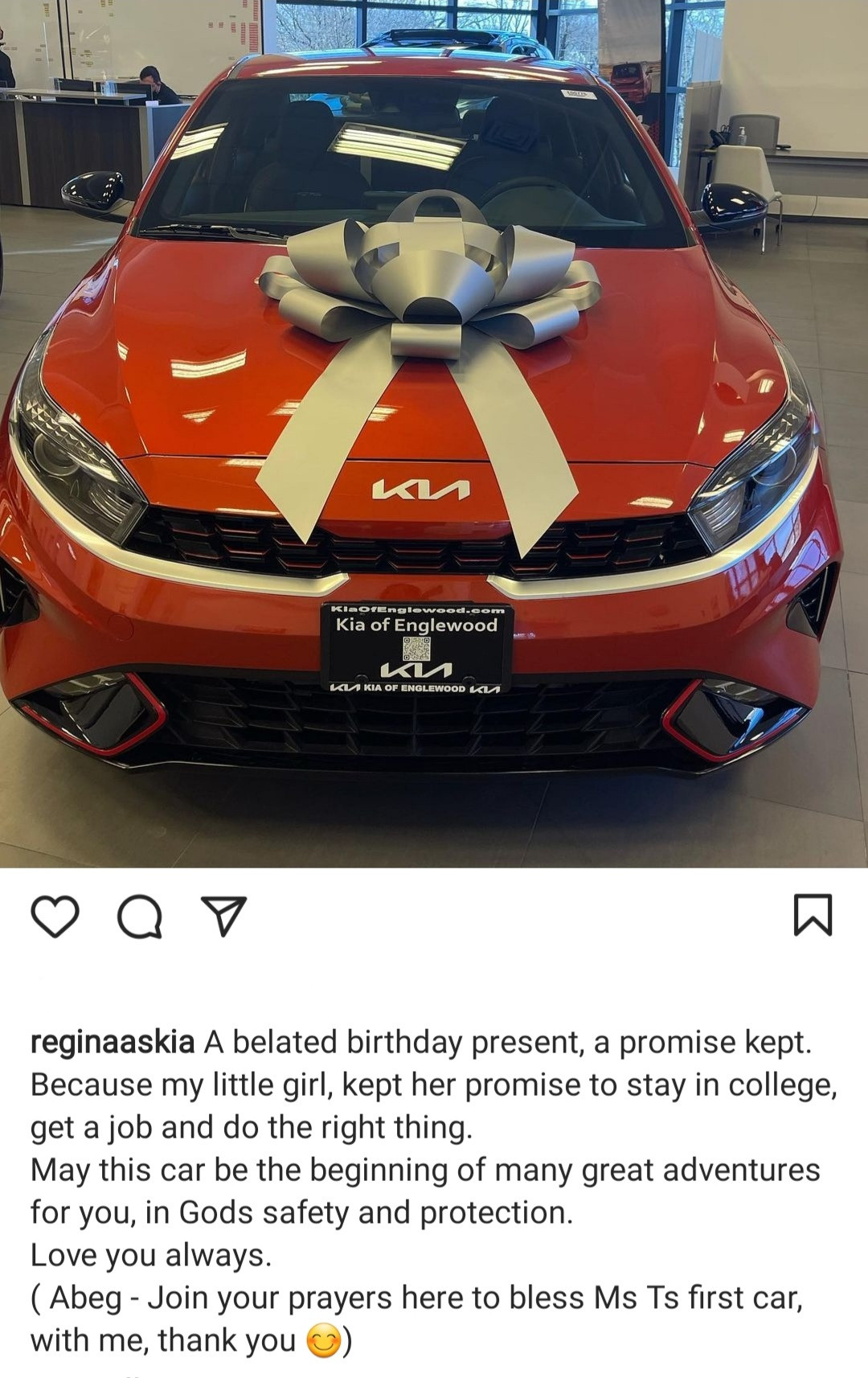 Regina Askia gifts her look-alike daughter, Tessa, a car for keeping her promise to stay in college