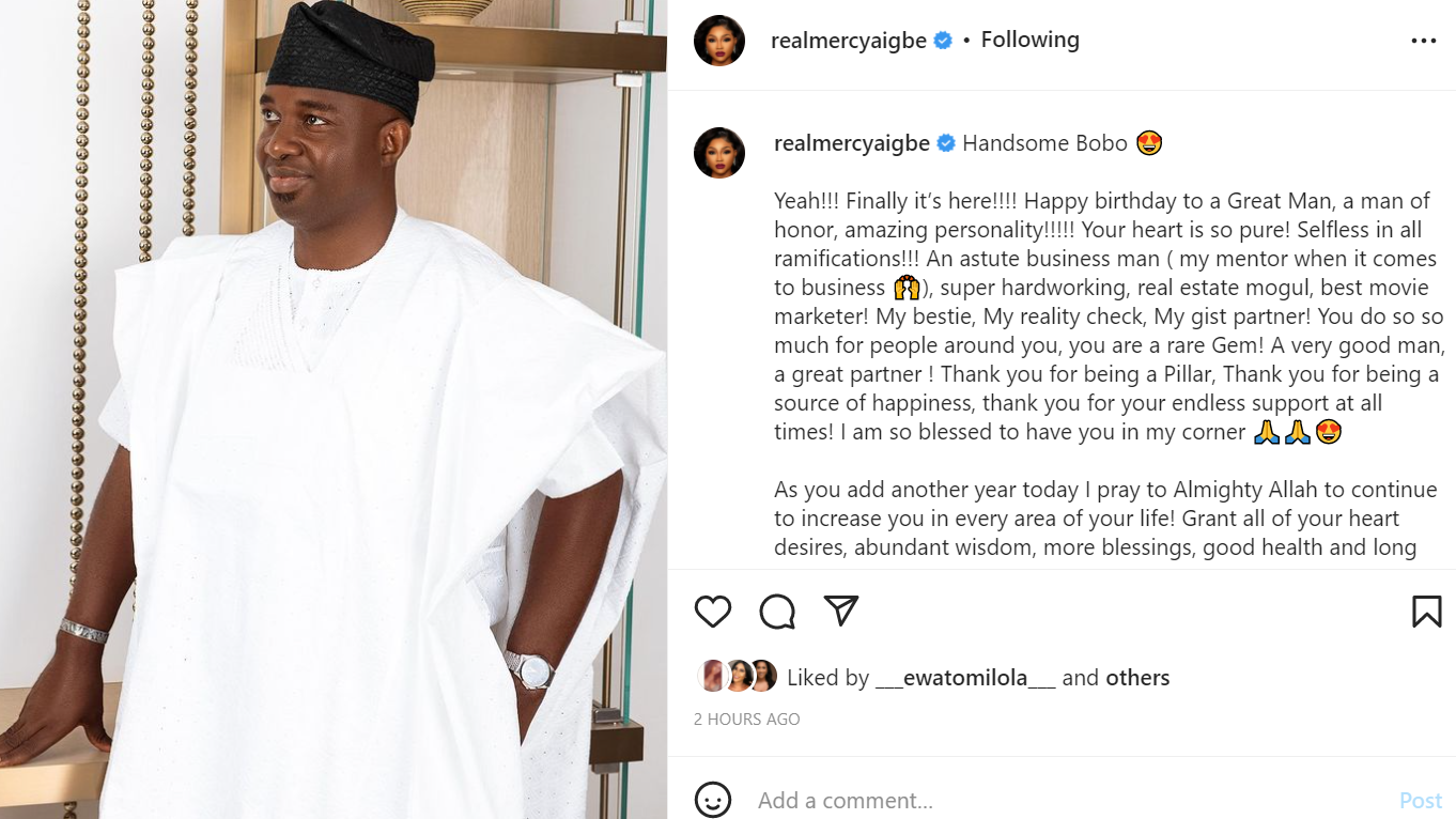 You are a great partner and a source of happiness - Mercy Aigbe celebrates her boo's birthday hours after her ex-husband shared their throwback photo with the caption 'the truth is out'