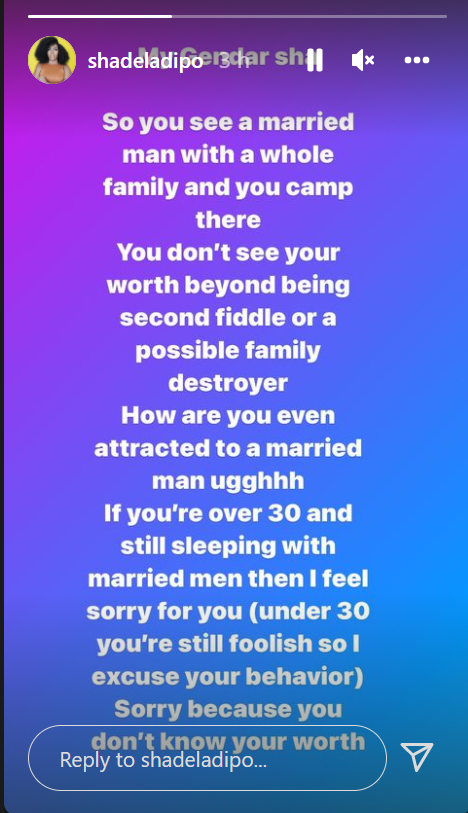 If you're over 30 and still sleeping with a married man, I feel sorry for you. You don't see yourself worth beyond being a possible home destroyer - Shade Ladipo drops shade after Mercy Aigbe unveiled her man