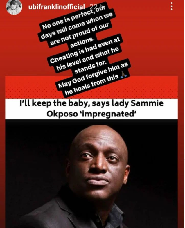Cheating is bad even at his level and what he stands for - Ubi Franklin reacts to gospel singer, Sammie Okposo's infidelity confession