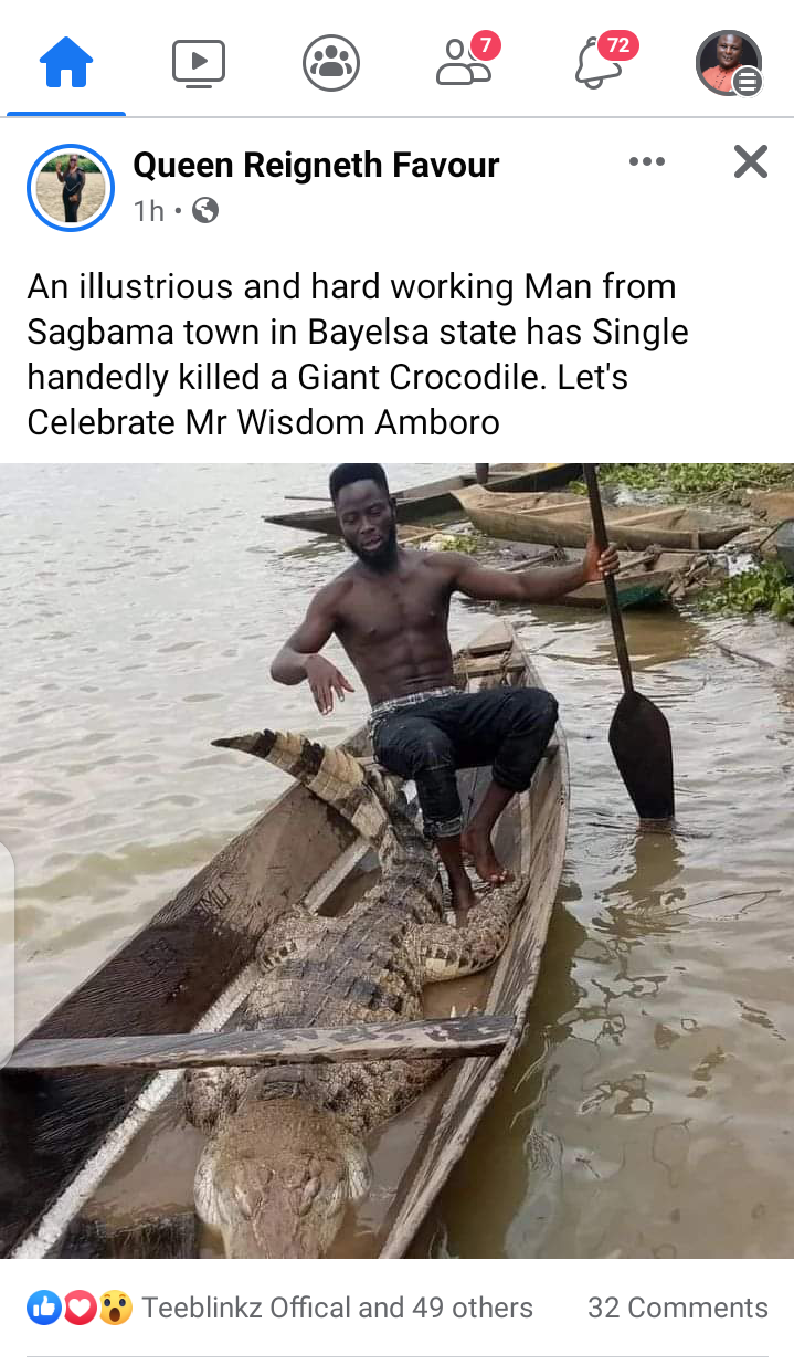 A young boy kills a Giant Crocodile in Bayelsa state( photos)