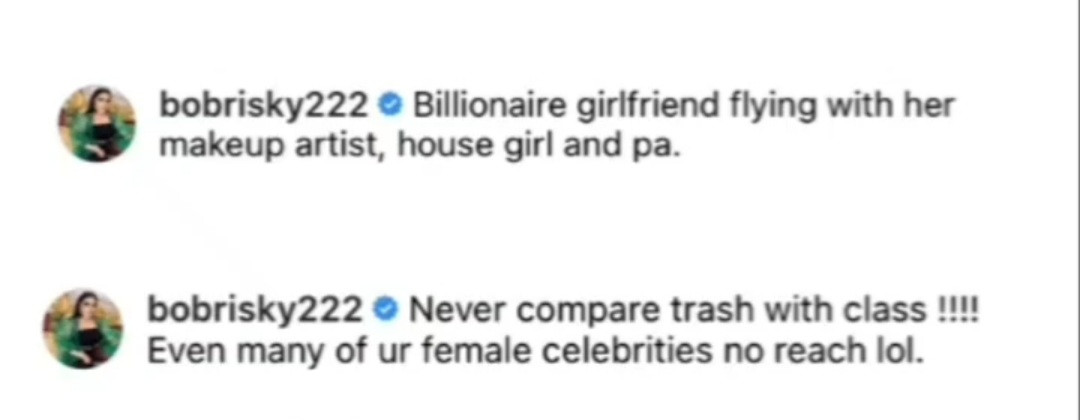 Never compare trash with class" Bobrisky writes as he jets off with his makeup artist, "house girl", and PA (video)