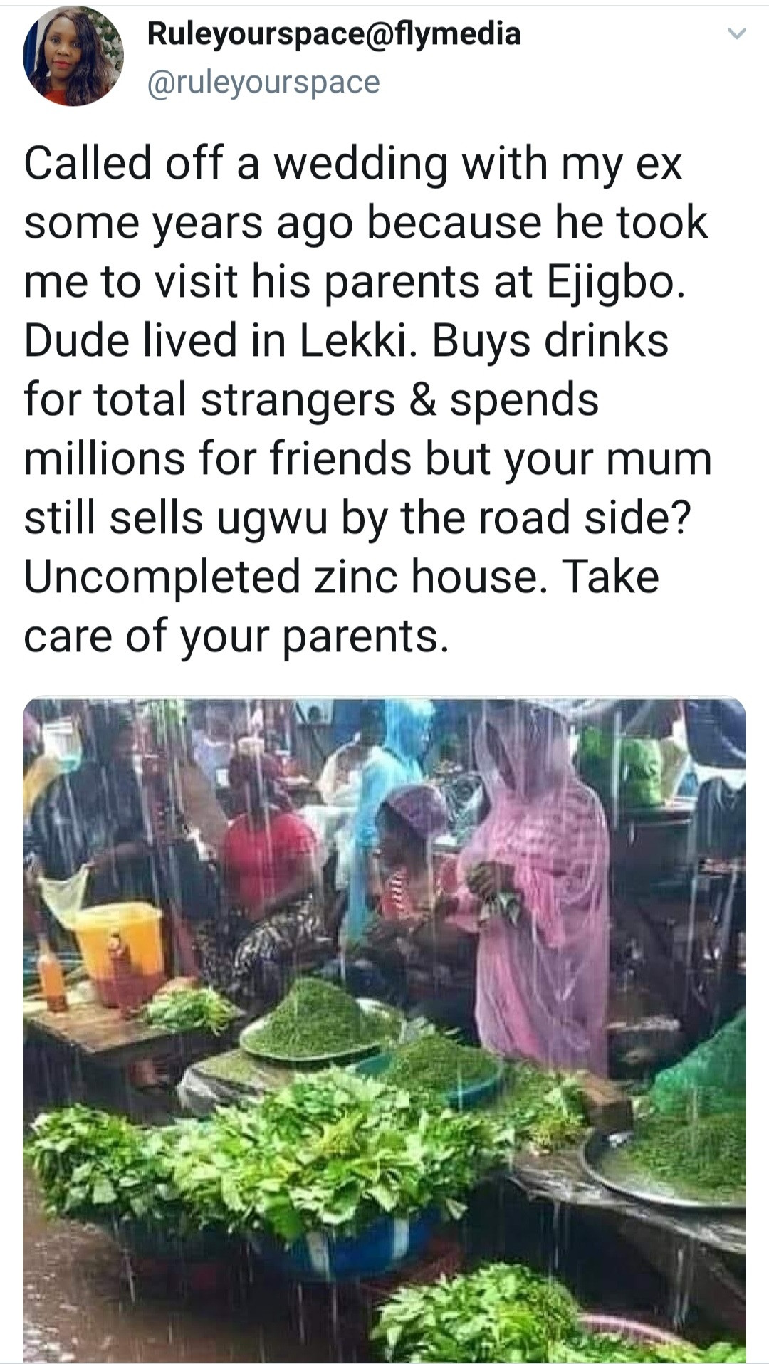 Woman recounts calling off her wedding after discovering her man's mother sells Ugu in the market