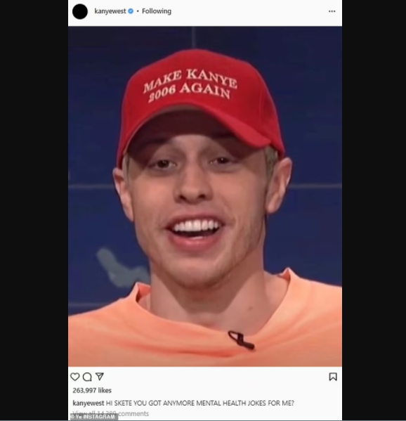 Kanye West attacks Kim Kardashian's boyfriend Pete Davidson days after he promised to stop 'harassing' him.