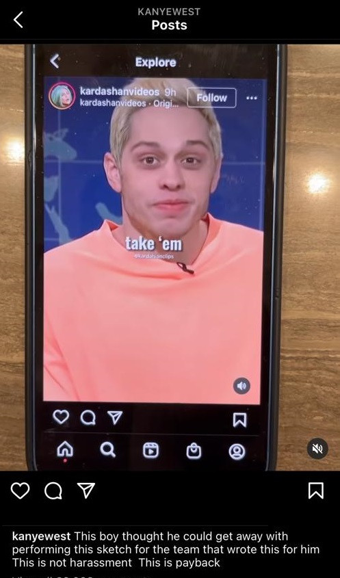 Kanye West attacks Kim Kardashian's boyfriend Pete Davidson days after he promised to stop 'harassing' him.