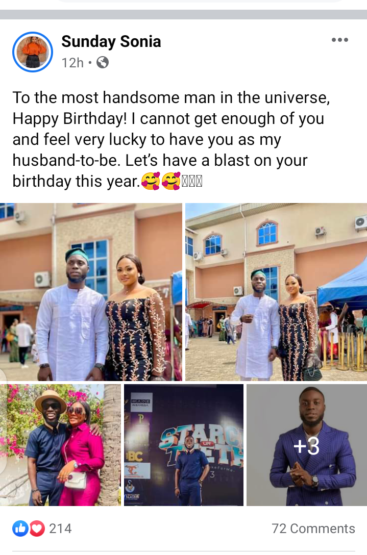 Ex-Miss Nollywood Queen Sonia Sunday Celebrates Her fiancé, Konyefa felix Ebiasuode On His Birthday