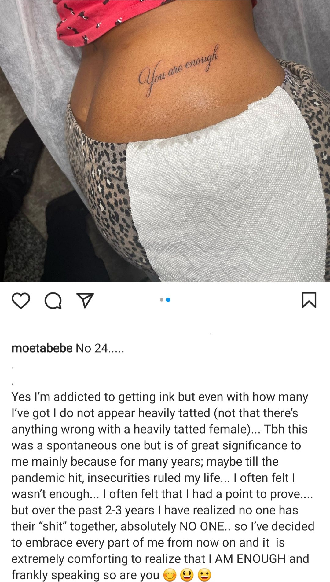 Till the pandemic hit, insecurities ruled my life" Moet Abebe opens up as she gets 24th tattoo