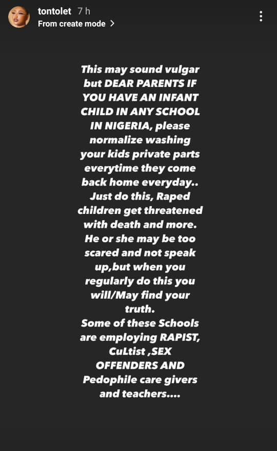 Normalize washing your kids' private parts every time they come back home from school - Actress Tonto Dikeh advises parents