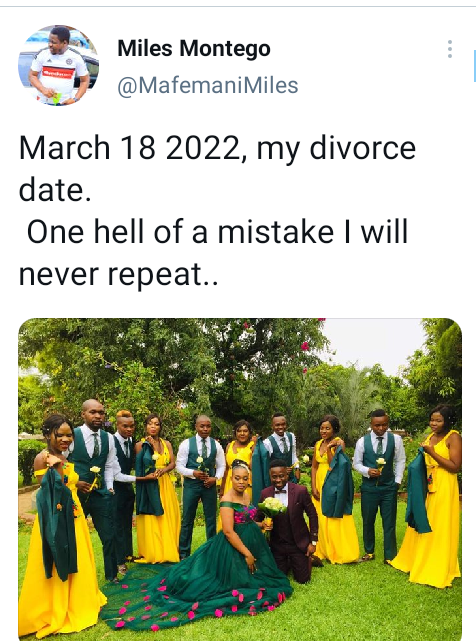 One hell of a mistake I will never repeat" - Man says as he shares photo from his wedding, announces divorce