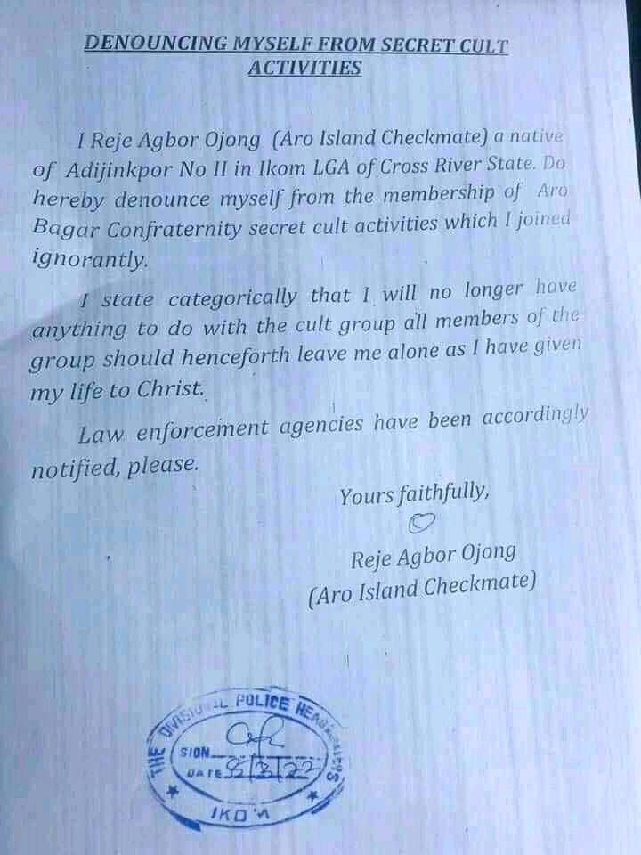 Man publicly denounces cult membership in Cross River, says he has given his life to Christ