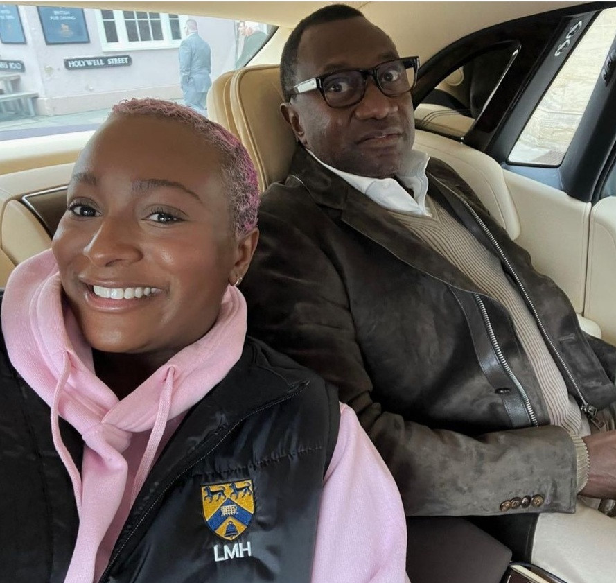 Beauty with brains" Femi Otedola boasts about daughter DJ Cuppy as he pays her a visit in Oxford