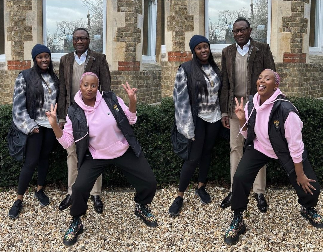 Beauty with brains" Femi Otedola boasts about daughter DJ Cuppy as he pays her a visit in Oxford