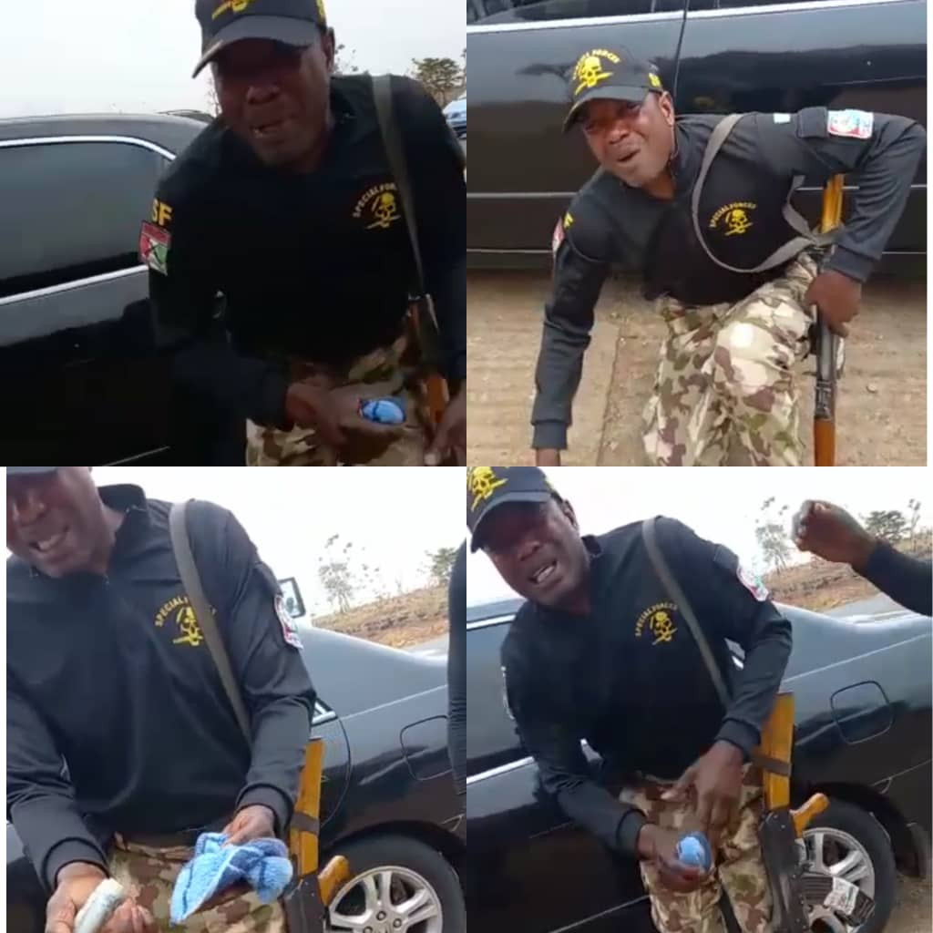 Security personnel weeps and begs for forgiveness after his superior caught him collecting bribe from motorists (video)