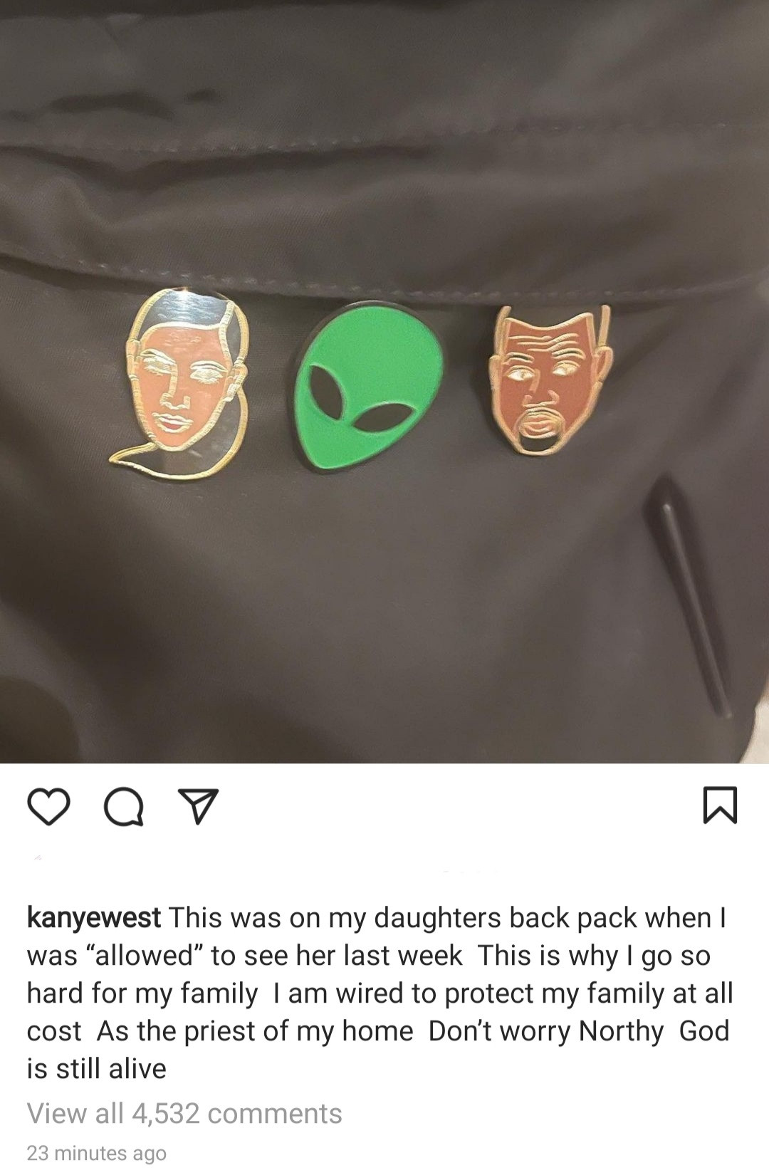 Kanye West expresses concerns over pins he found on North West's back pack