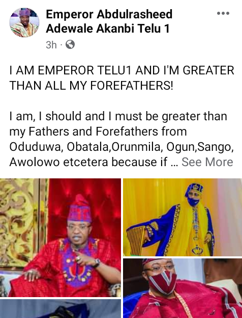 I am greater than all my forefathers; Oduduwa, Obatala, Orunmila, Ogun, Sango - Oluwo of Iwo declares