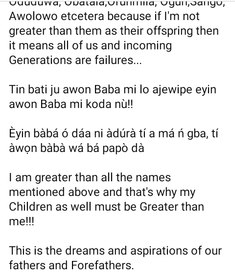 I am greater than all my forefathers; Oduduwa, Obatala, Orunmila, Ogun, Sango - Oluwo of Iwo declares
