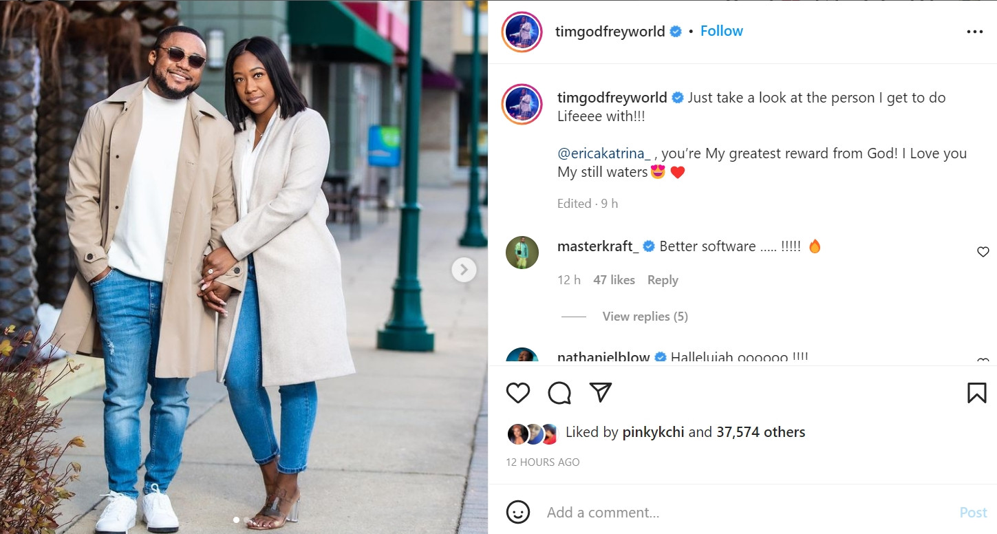 Gospel singer Tim Godfrey finally unveils his fiancee's face after their engagement