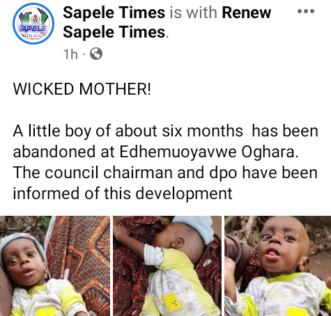 Baby boy abandoned in Delta community