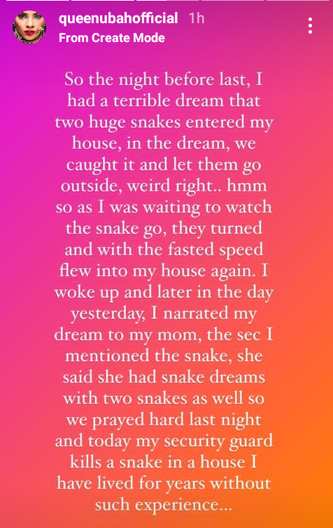 Nigerian beauty queen narrates how snake was killed in her house a day after she had terrible dream about snakes