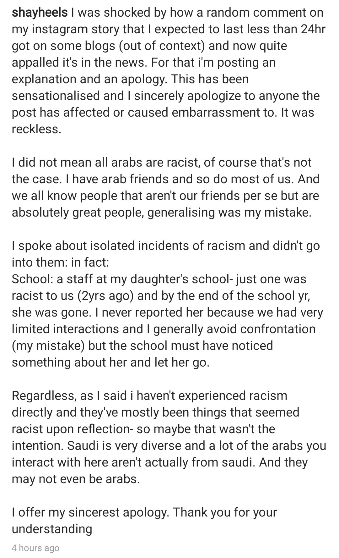 Sanusi's daughter apologises for comment she made about some Arabs being racists