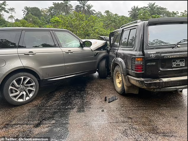 Cameroon' goalkeeper Andre Onana walks away unharmed from a horrific car crash on his way to crucial World Cup play-off against Algeria (Photos)