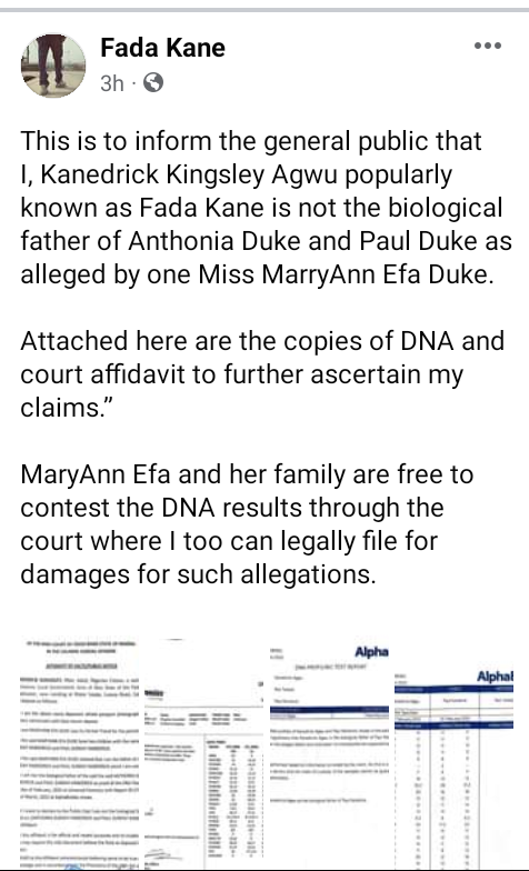 Popular Calabar OAP, Fada Kane discovers he is not the biological father of his two children after over 20 years