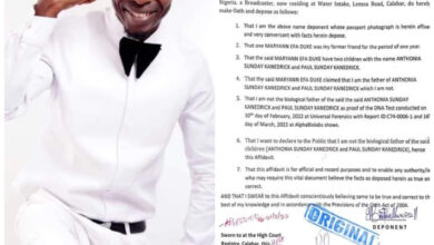 Popular Calabar OAP, Fada Kane discovers he is not the biological father of his two children after over 20 years