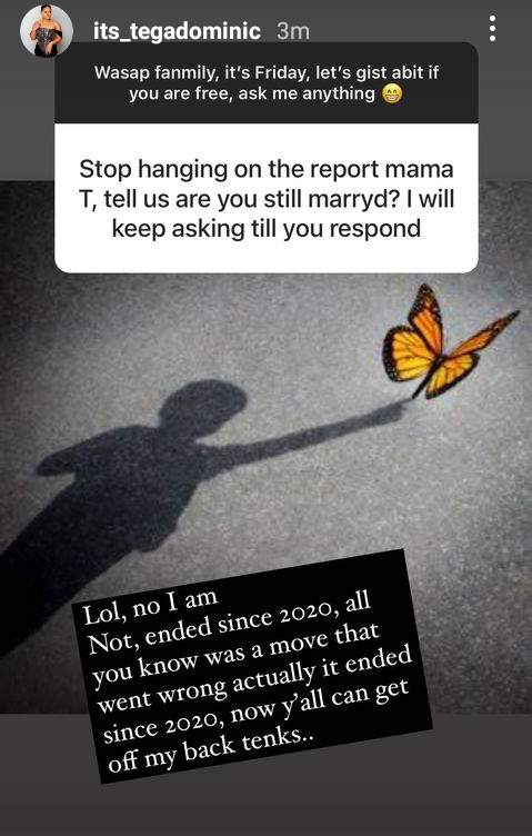 My marriage ended since 2020" - BBNaija Tega Dominic reveals she is no longer married