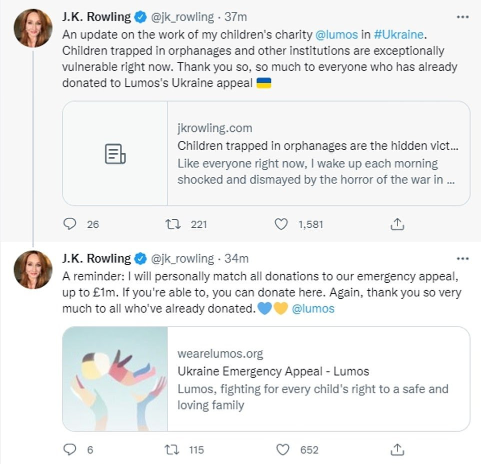 Today they are trying to cancel a thousand-year-old country' - Vladimir Putin cites JK Rowling as he accuses the West of 'trying to cancel' Russia; She fires back