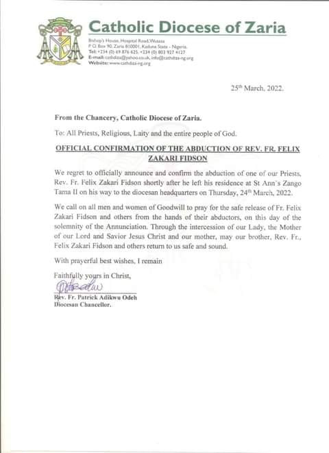 Bandits abduct Catholic priest in Kaduna