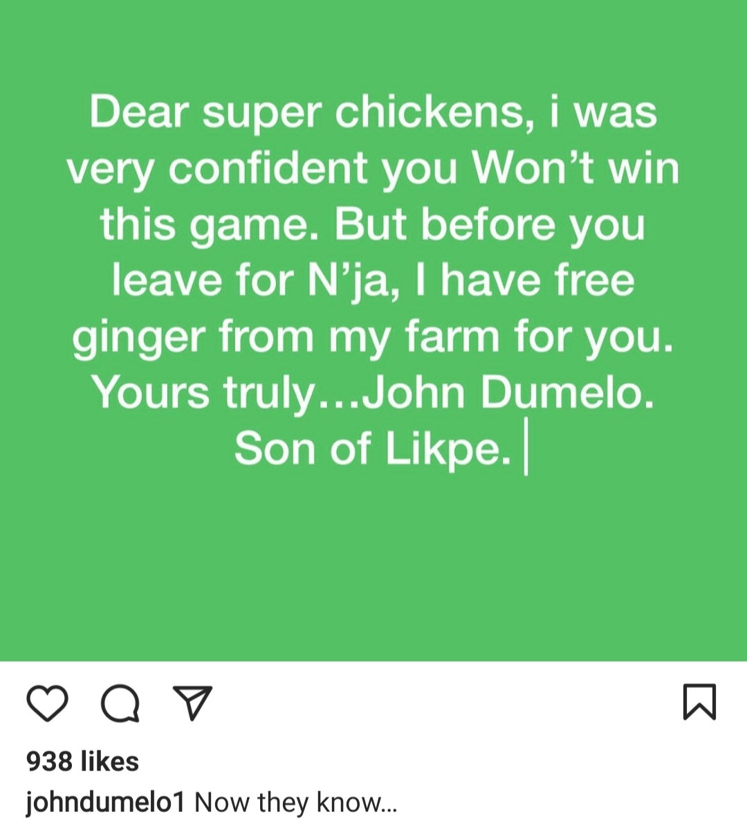 Super chickens" John Dumelo mocks Nigeria after match with Ghana ended in a draw