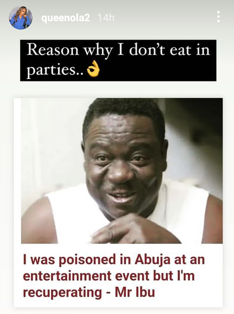 I don't eat at parties - Alaafin of Oyo's estranged wife, Queen Ola says after Mr Ibu was poisoned in Abuja