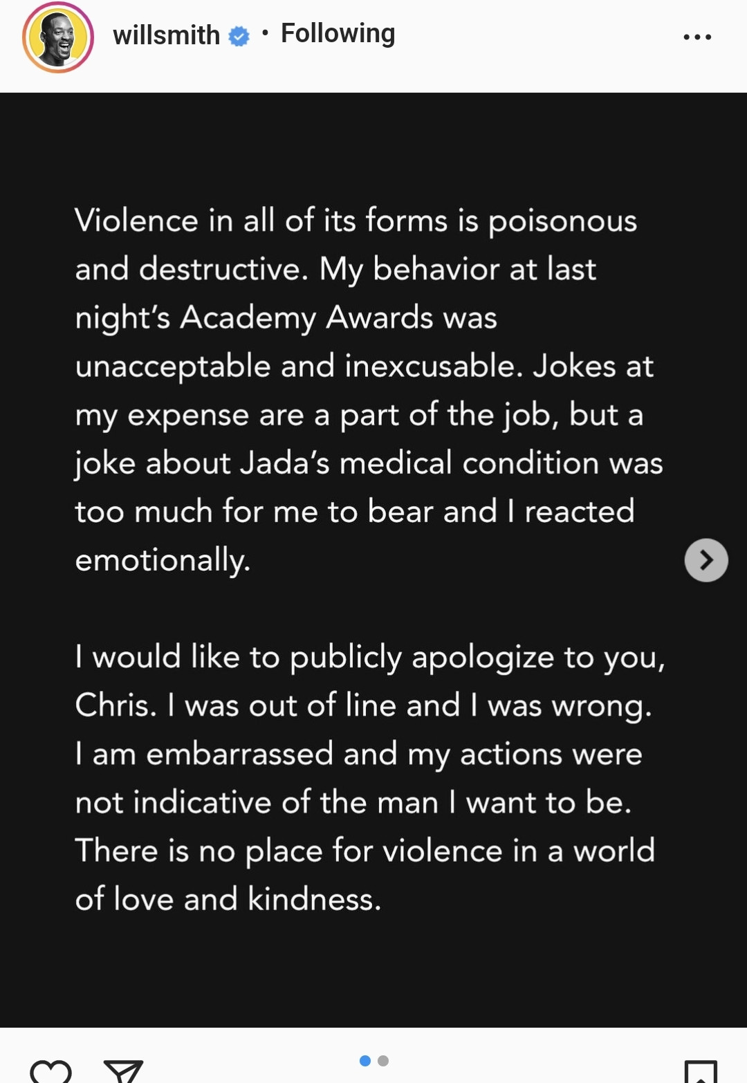 My behaviour was unacceptable and i felt disappointed,. I was out of line and wrong" - Will Smith apologises to Chris Rock for slapping him at the Oscars