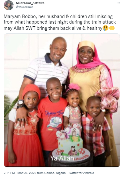 Woman, husband and children declared missing after attack on Abuja-Kaduna train (photo)
