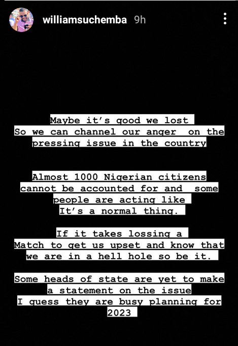 Maybe it's good we lost so we can channel our anger on important issues" - Williams Uchemba says after Nigeria fail to qualify for World Cup