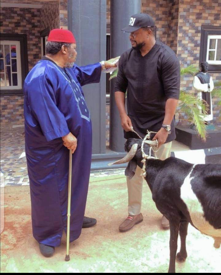 Actor, Browny Presents Big Ram to Legendary Pete Edochie on his 75th Birthday Anniversary