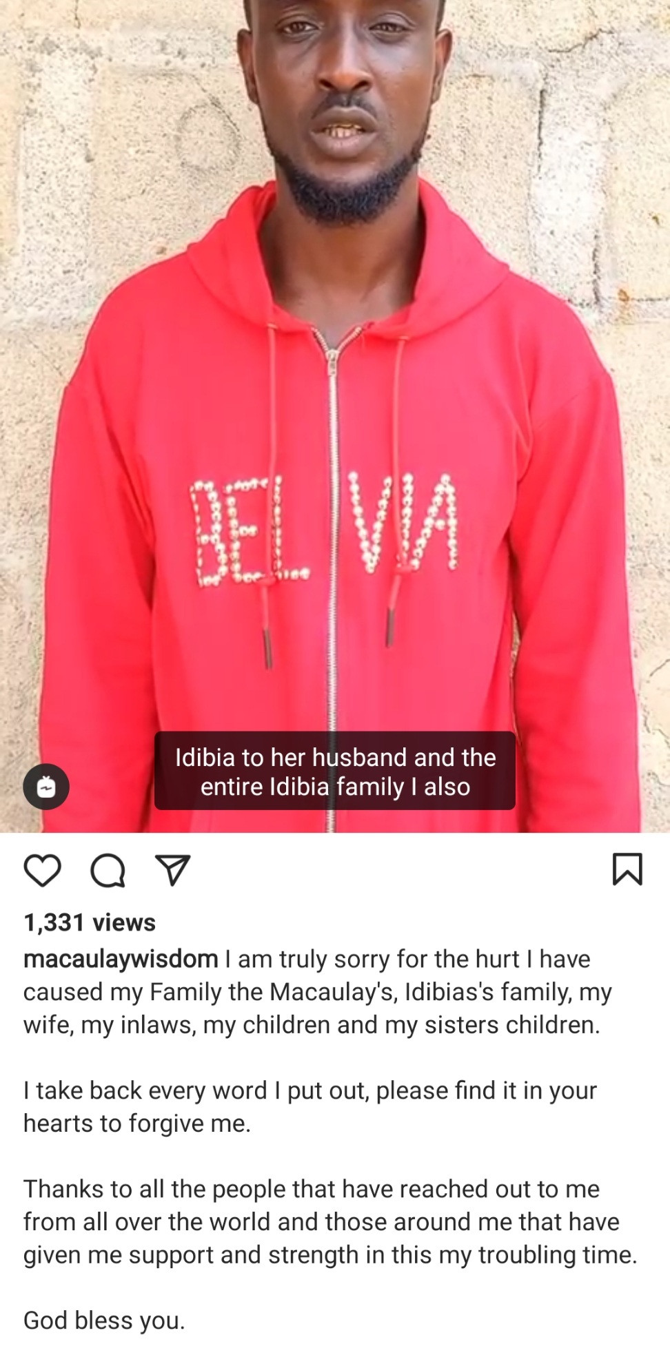 I am so sorry and i take back every word" Wisdom Macaulay apologises to his sister, Annie Idibia, after calling her out online (video)