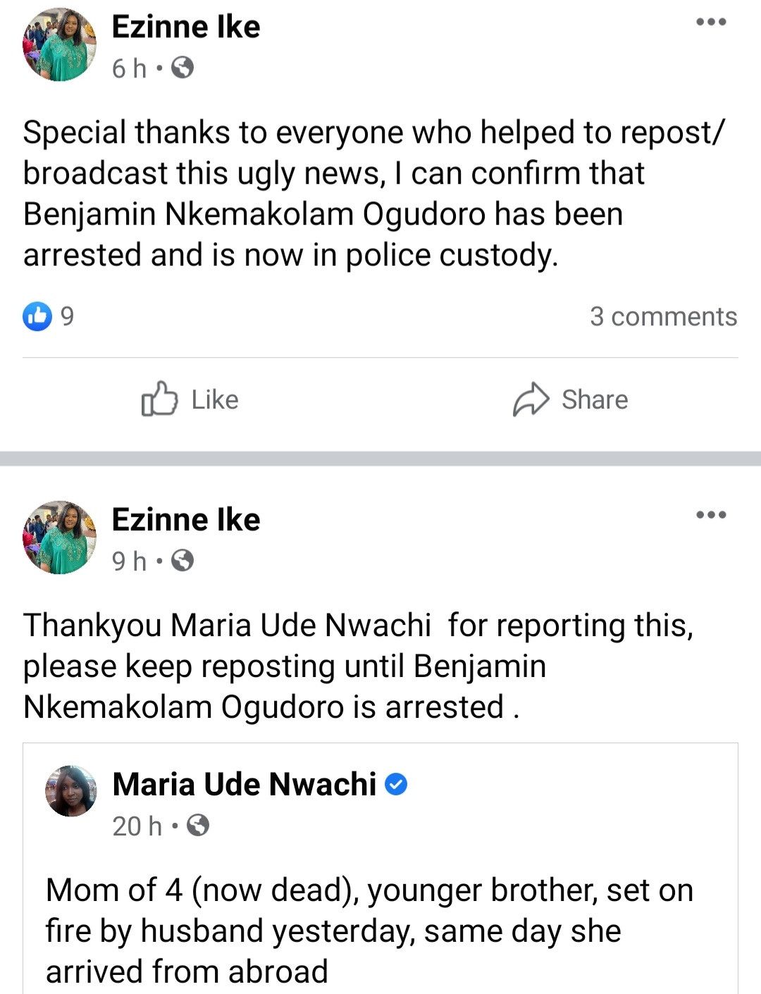 Husband arrested after allegedly setting his UK-based wife and her only brother ablaze shortly after she returned to Lagos