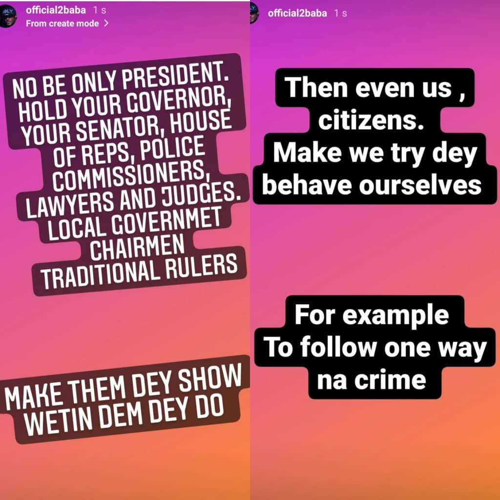 Bad governance: No be only President. Hold your governors, senator, house of reps, police and others - 2Face Idibia tells Nigerians