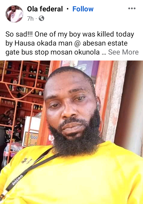 Okada rider allegedly stabs man to death in Lagos