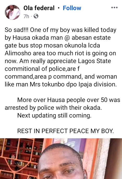 Okada rider allegedly stabs man to death in Lagos