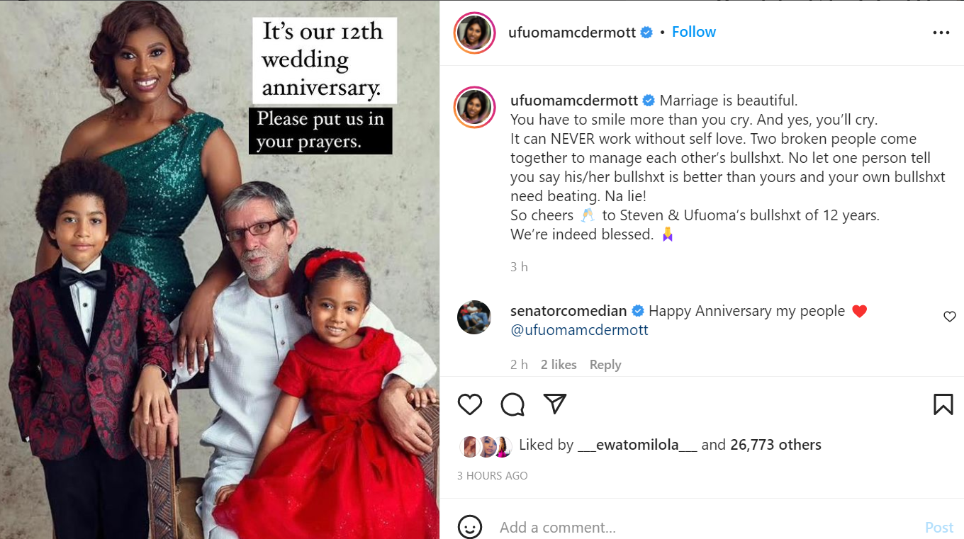 Actress Ufuoma McDermott and husband celebrate 12th wedding anniversary