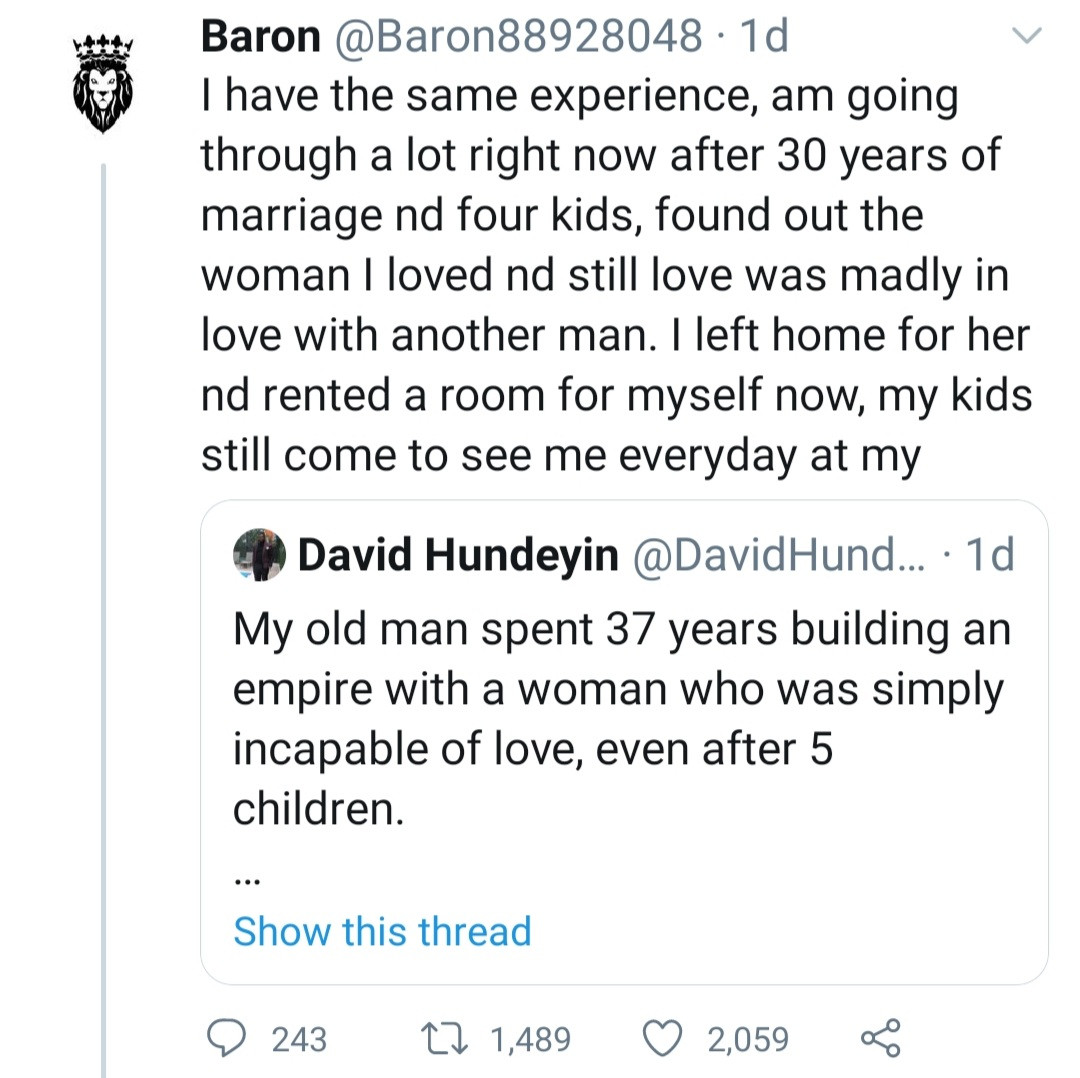 Marriage is a fraud" Man cries out after finding out his wife is in love with another man after 30 years of marriage