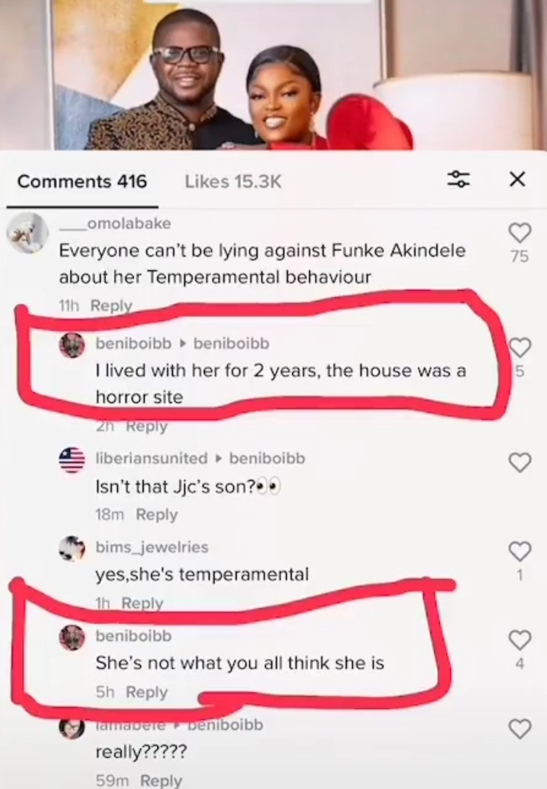 Don't let anyone spoil your vibes" JJC Skillz writes in support of wife Funke Akindele after his son called Funke out online saying she is not the way people see her that she is........