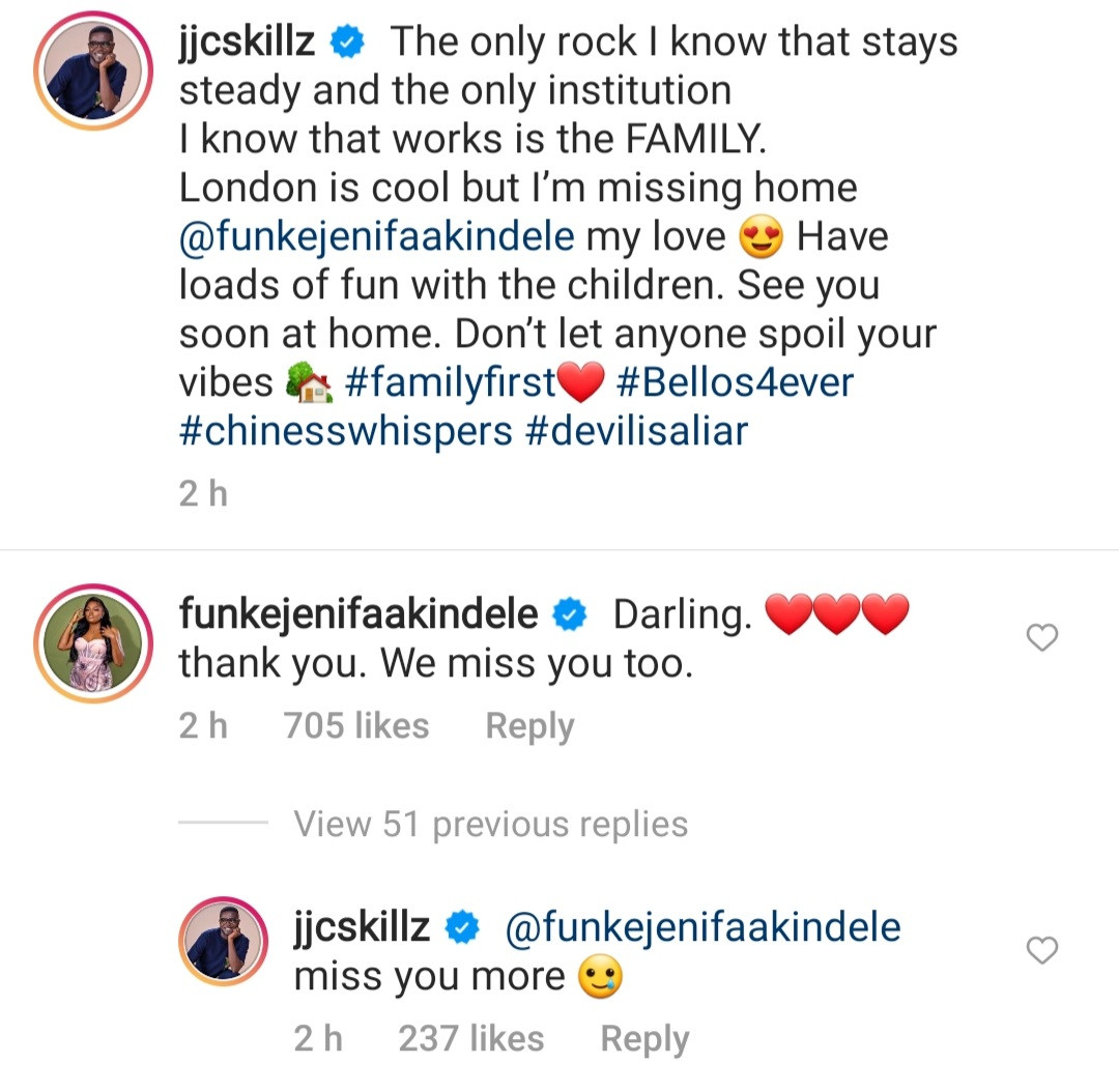Don't let anyone spoil your vibes" JJC Skillz writes in support of wife Funke Akindele after his son called Funke out online saying she is not the way people see her that she is........