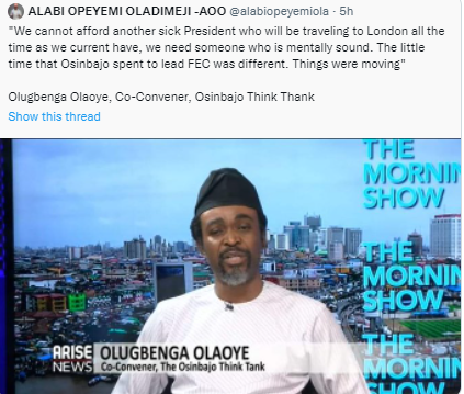 2023: Osinbajo's aide distances VP from a political supporter who went on National TV to say ''We cannot afford another sick President who will be traveling to London all the time as we currently have''