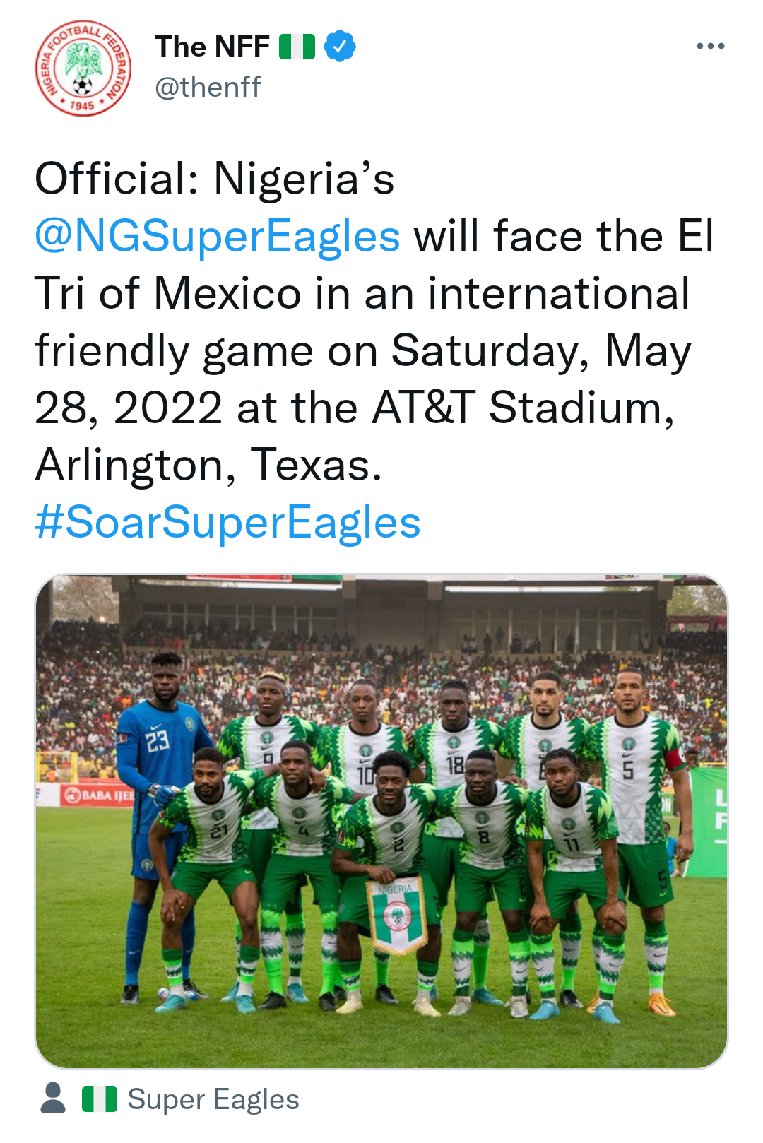 Super Eagles to face Mexico next month in US