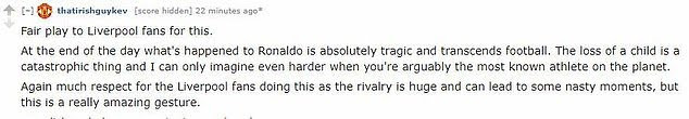 Liverpool fans plan to hold a minute's applause in the 7th minute at Anfield to pay tribute to Man United star Cristiano Ronaldo after the death of his newborn twin